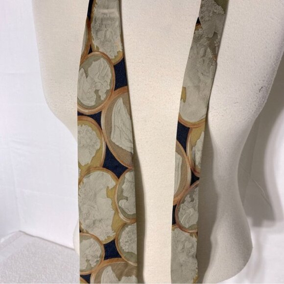 Vintage Boss Hugo Boss Black Tan Cameo Print 100% Silk Tie - Picture 8 of 9